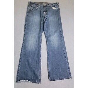American Eagle Jeans Mens 36 35x31 Boot Mid Rise Blue Whiskered Cotton Distress